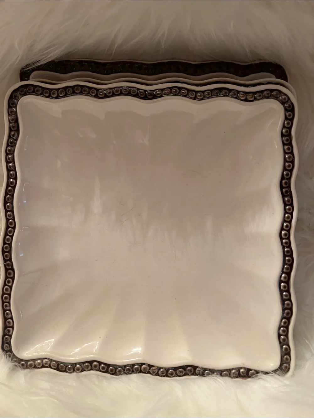 Roscher & Co Square Stoneware Plate with Beaded Border